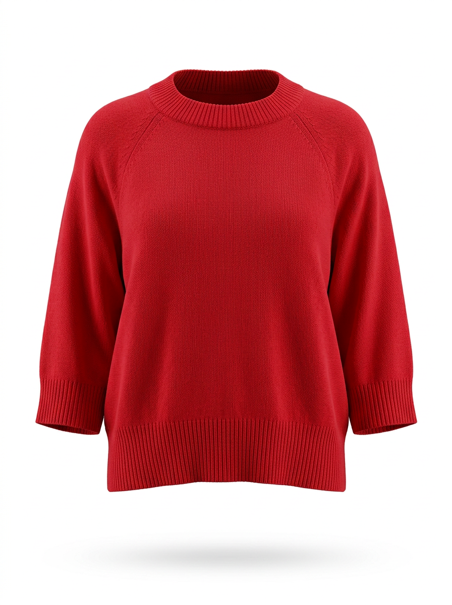 S26-152 – Strickpullover mit verkürzten Ärmeln – Red – Vorderansicht