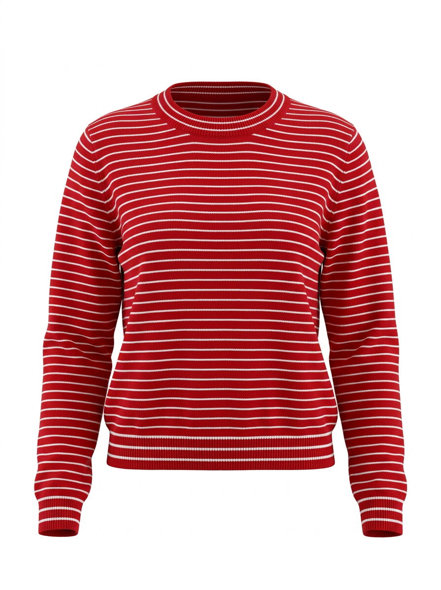S26-192 – Gestreifter Strickpullover – Red – Vorderansicht