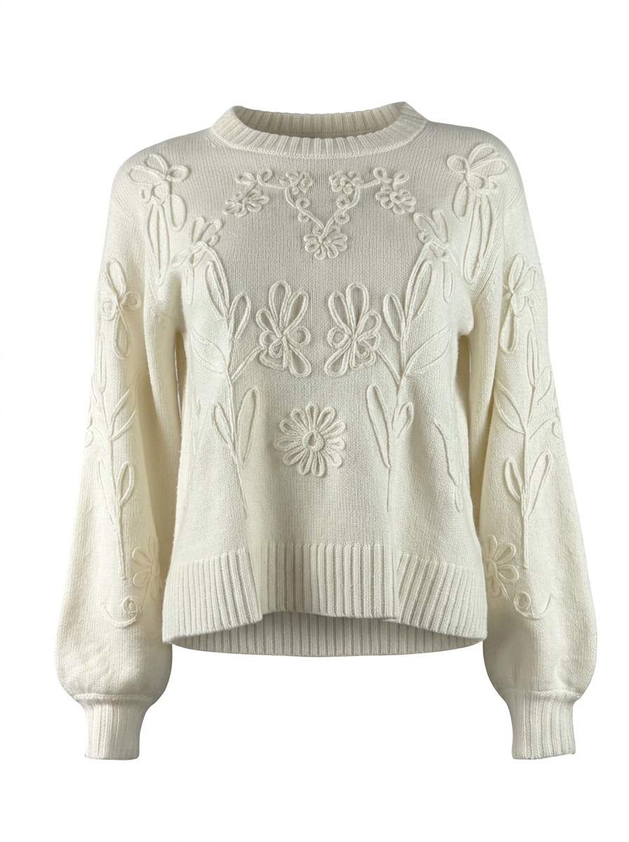 S26-226 – Strickpullover mit Strukturmuster – Offwhite – Vorderansicht