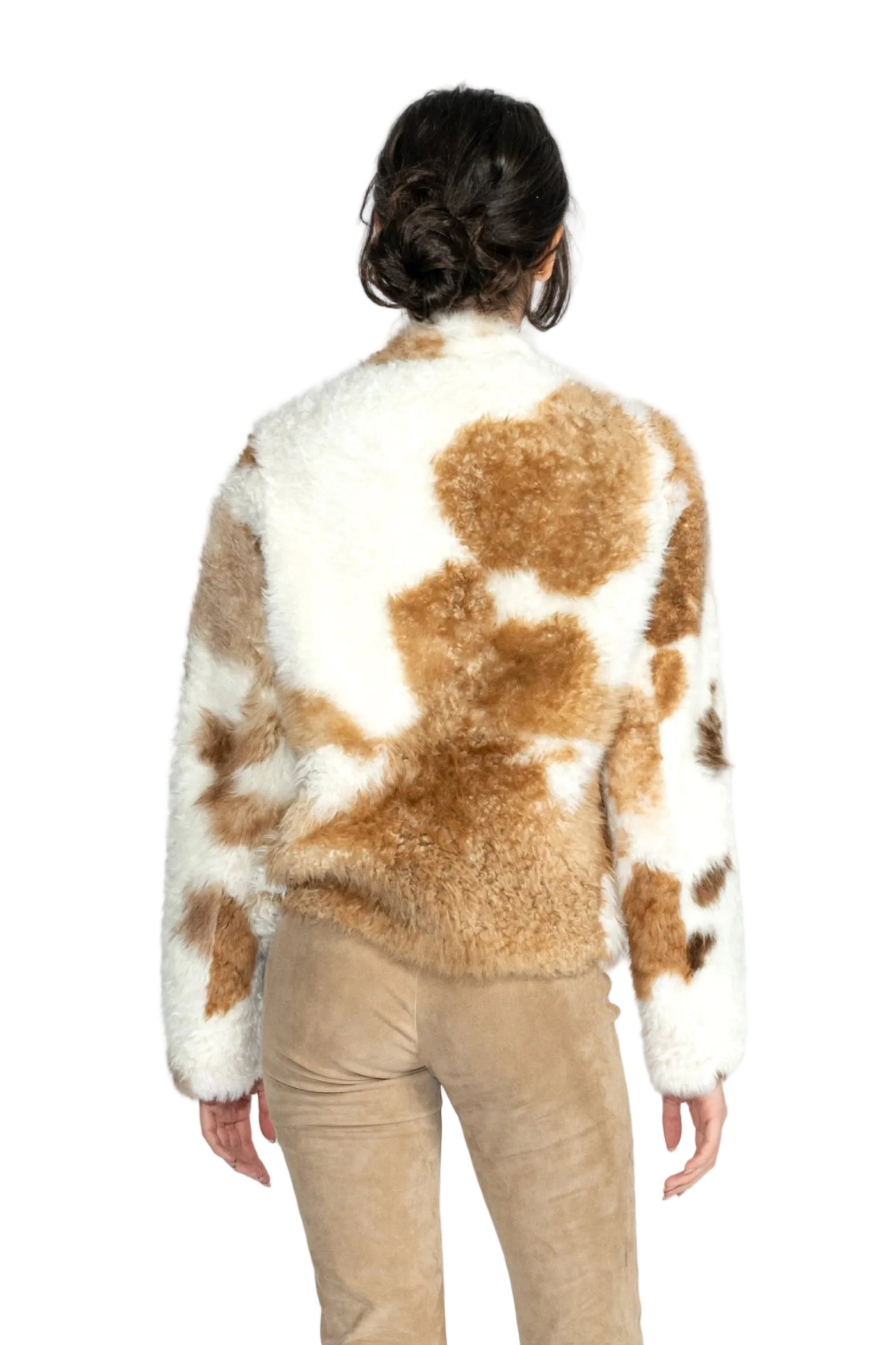 Fell, Muster, Kuh, Kurz, V-Ausschnit, Natur, Braun, Weiß, Winter, Jacket, Jacke,
Steven-K, Hinten