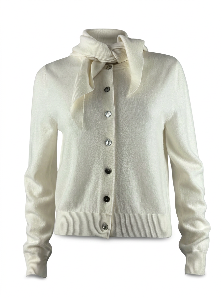 W25-435 – Strickjacke mit Kragen – Offwhite – Vorderansicht