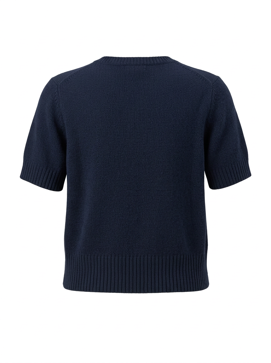 S25-173 – Kurzarm-Strickjacke – Navy – Rückansicht