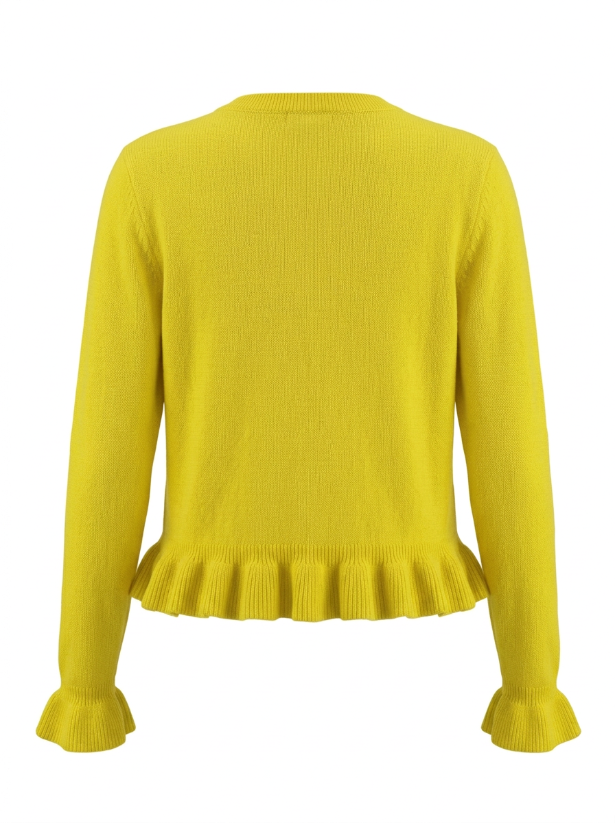 S26-135 – Strickjacke mit Rüschen – Yellow – Rückansicht