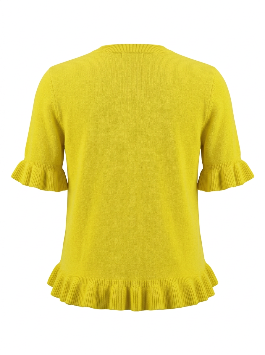 S26-136 – Kurzarm-Strickpullover mit Rüschen – Yellow – Rückansicht
