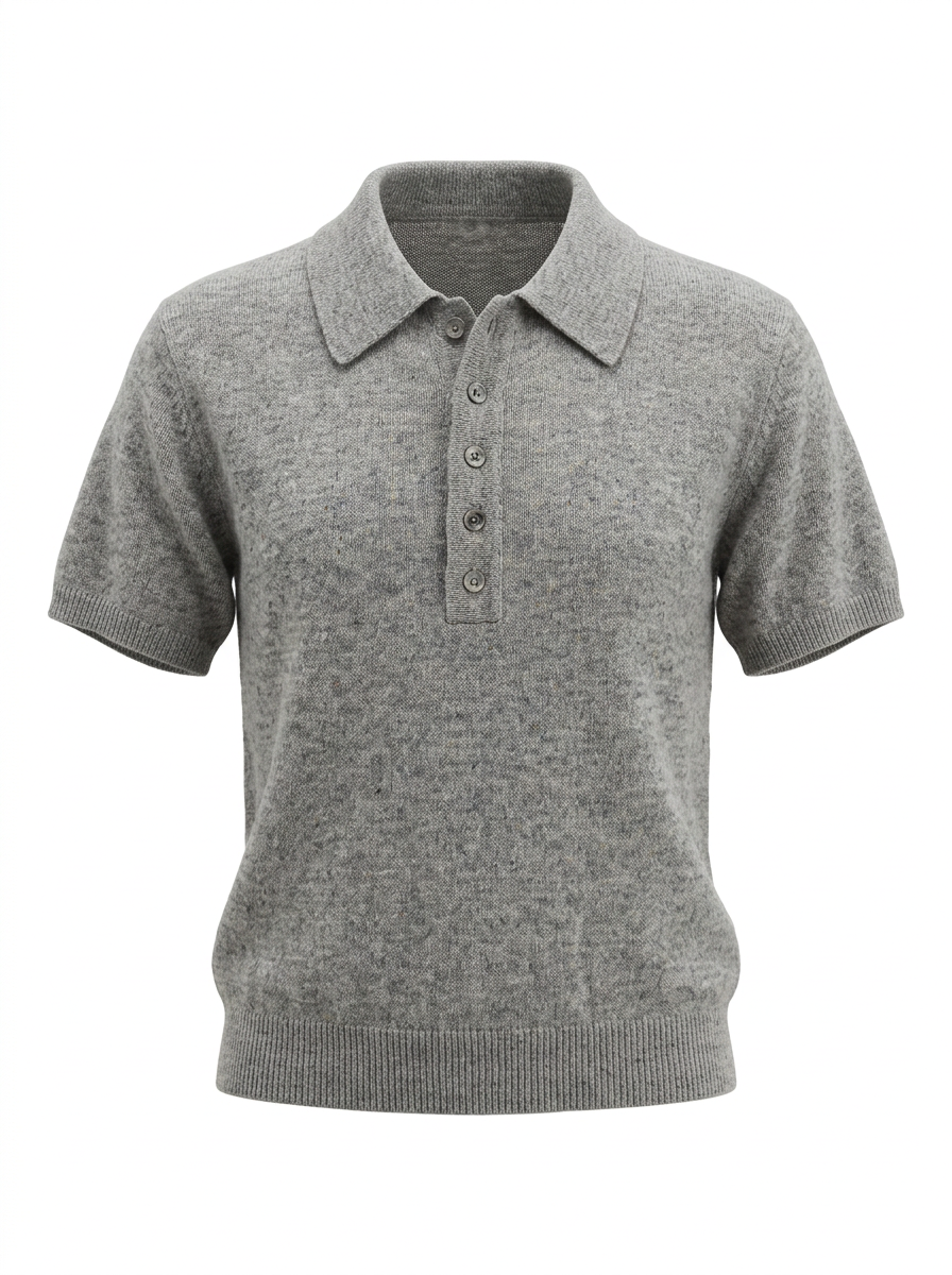 S26-155 – Kurzarm-Strickpolo – Grey – Vorderansicht