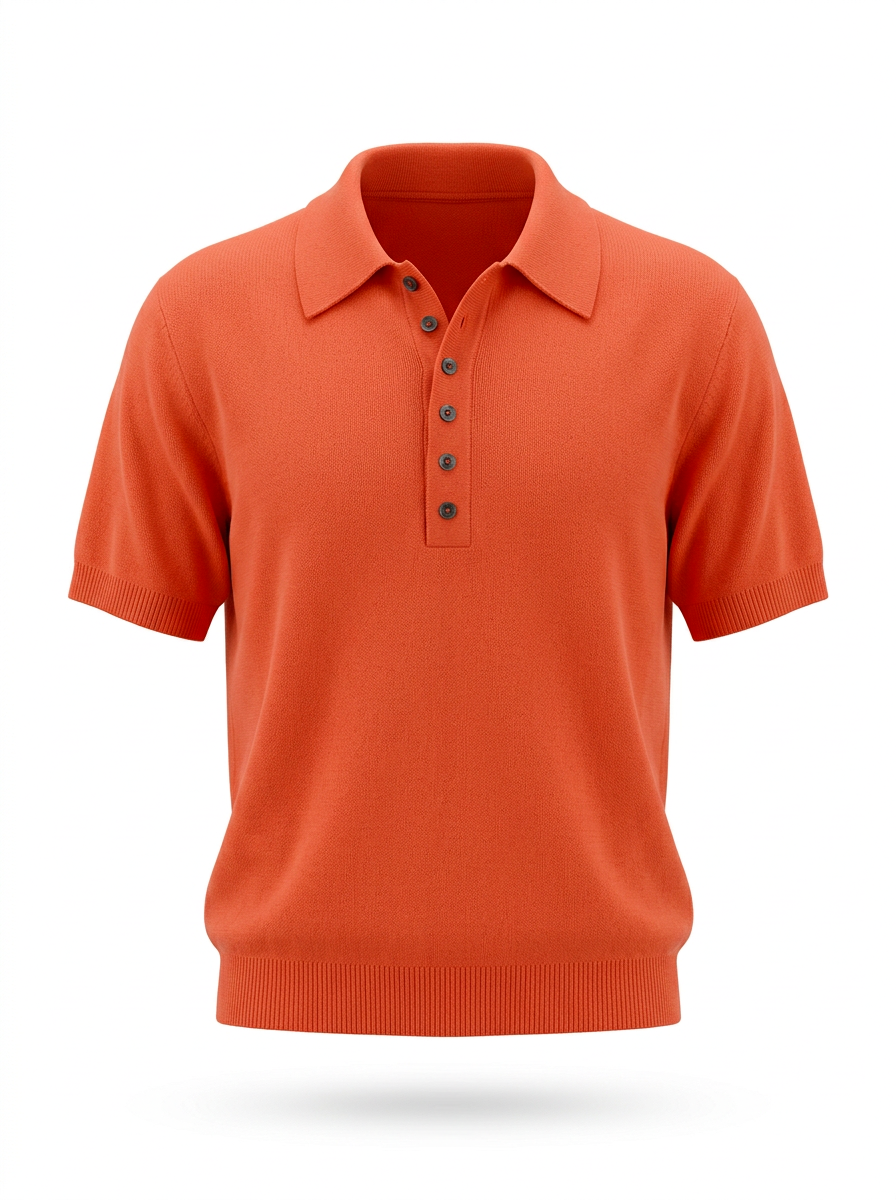 S26-155 – Kurzarm-Strickpolo – Orange – Vorderansicht