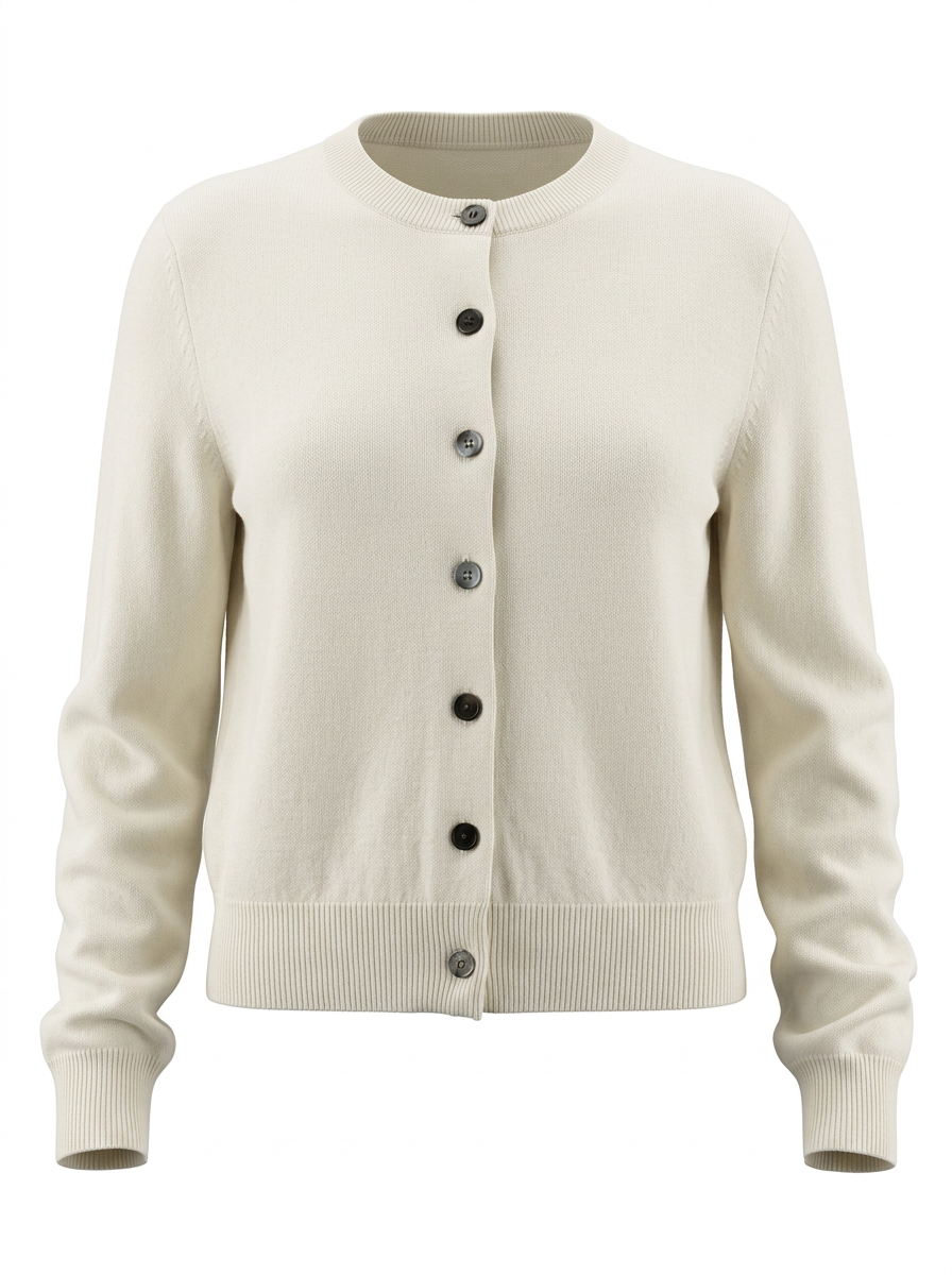 S26-160 – Strickjacke mit Rundhalsausschnitt – Offwhite – Vorderansicht