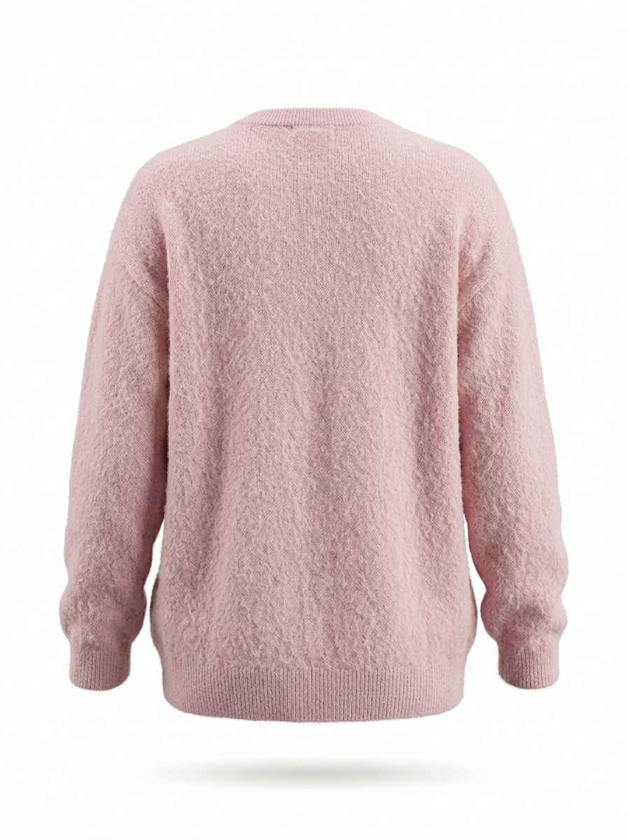 S26-198 – Strickpullover mit Schriftmotiv – Rosa – Rückansicht