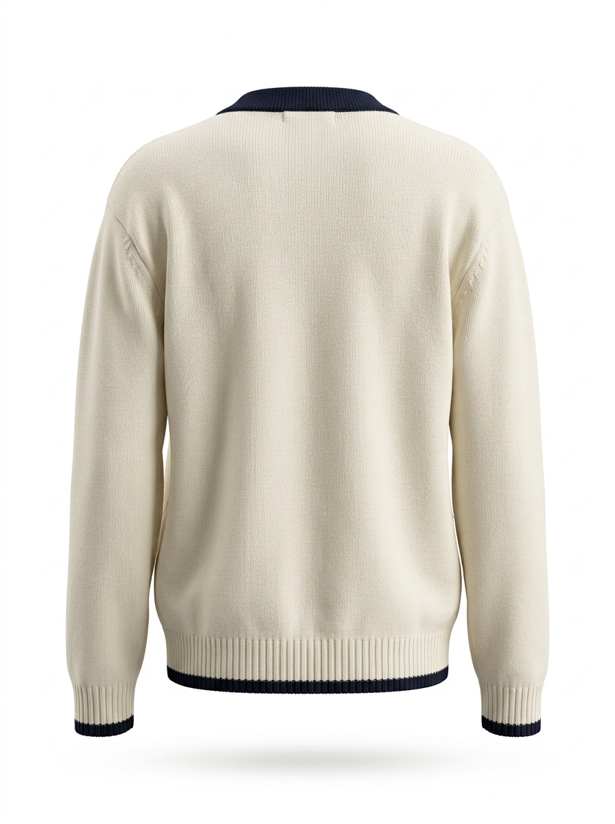 S26-230 – Strickjacke mit Kontrastkanten – Offwhite – Rückansicht