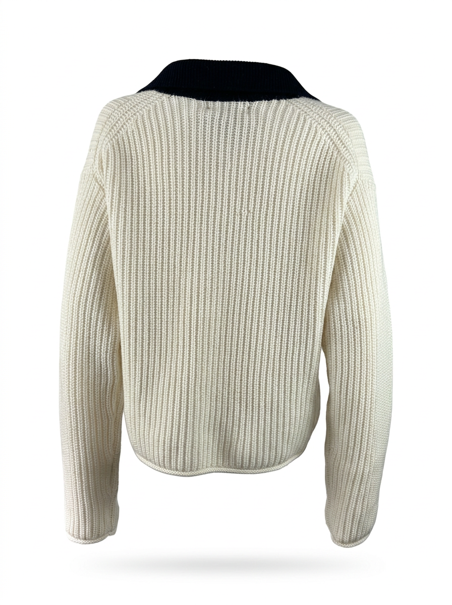 S26-266 – Strickpullover mit Schnürung – Offwhite – Rückansicht