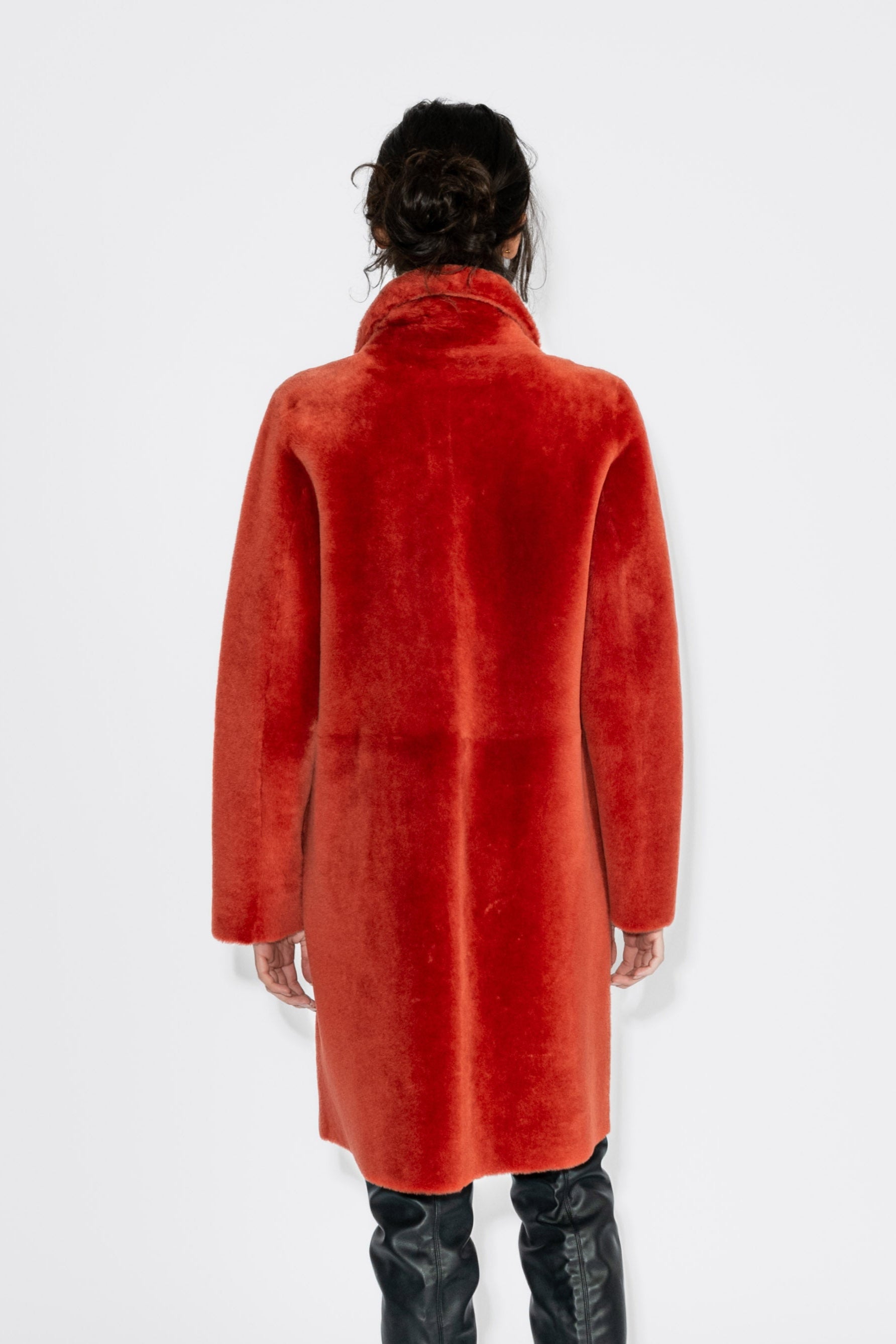 Leder, Fell, Mantel, Coat, Steven-K, weich, Lang, elegant, weich, hinten, profil